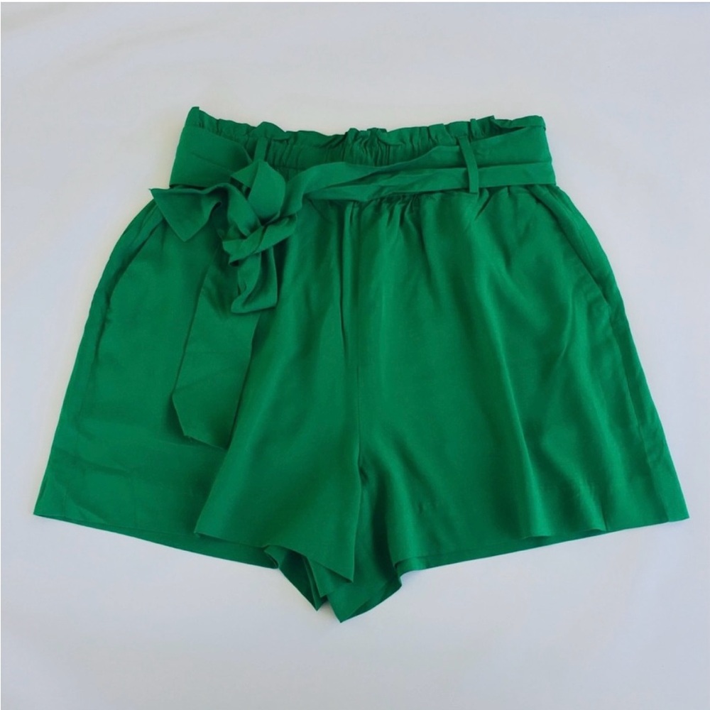 J. Crew Green Paper Bag Shorts Tie Waist Womens Sz S